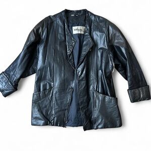 Wilson Black Leather Jacket with Button Detail